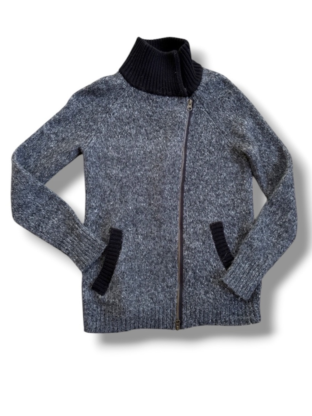 Brochu Walker Gray/Black Wool/Mohair High Neck Front Zip Sweater Size P/XS